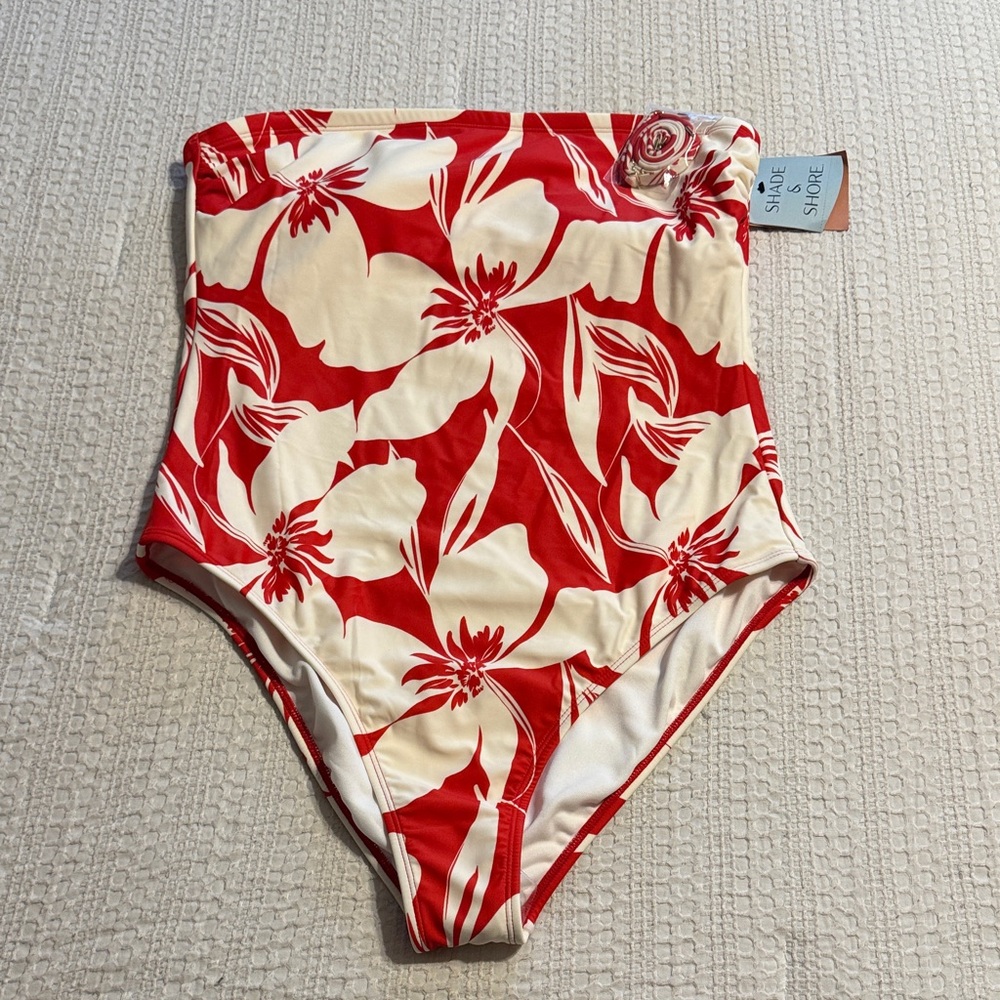 Floral-Print Bandeau High-Leg Cheeky One-Piece Swimsuit from Shade & Shore™ NWT